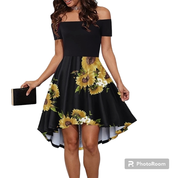 SARIN MATHEWS | OFF-THE-SHOULDER SUNFLOWER TWIRL DRESS - NWOT! - Picture 1 of 16
